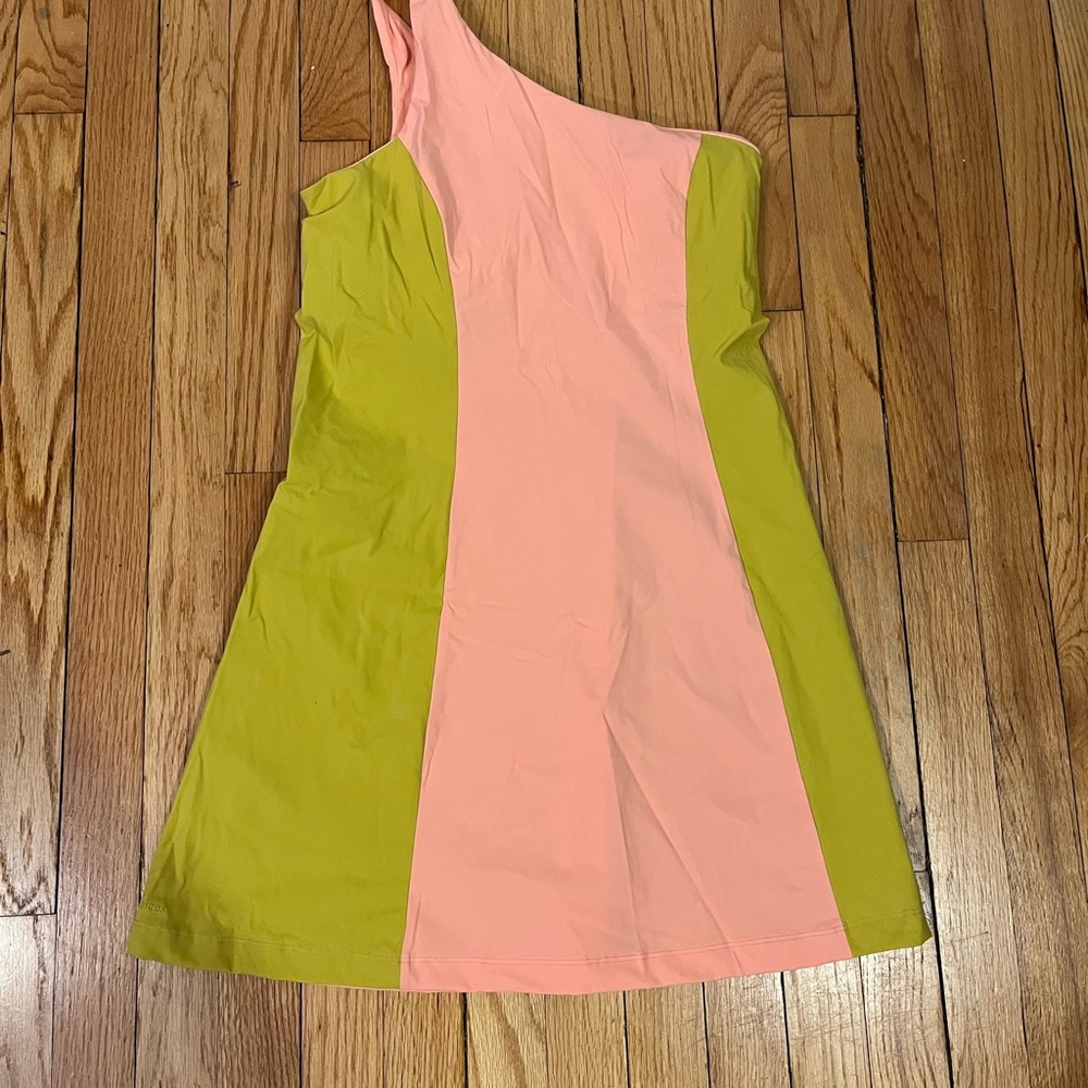 Outdoor Voices One-Shoulder Pink and Green Dress
